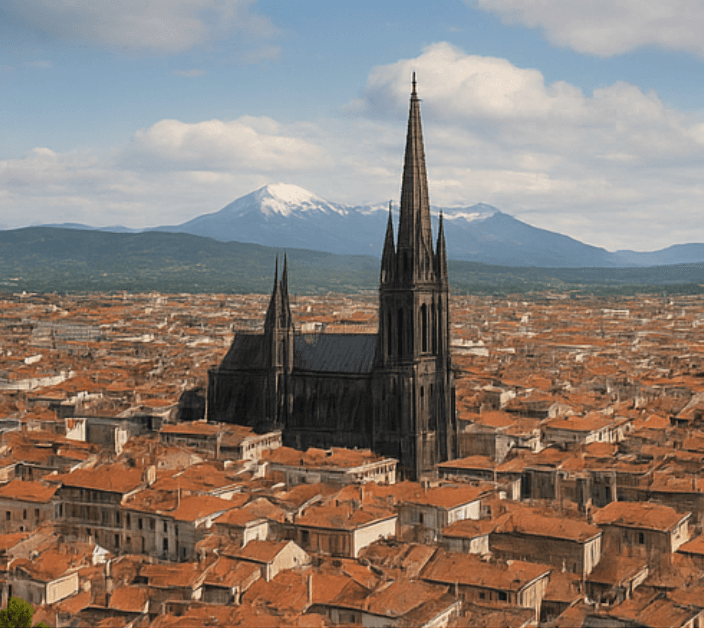 Illustration : La région est riche en patrimoine historique et culturel : cathédrale de Clermont-Ferrand, Vieux-Lyon, festivals de musique et théâtres antiques.